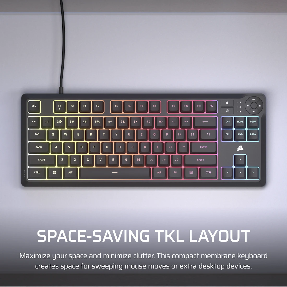 CORSAIR K55 CORE TKL RGB Gaming Keyboard - Black, Tenkeyless, 8-Zone RGB, Quiet Membrane Keys, Spill Resistant, Media Keys, 1000Hz Polling 4 CORSAIR K55 CORE TKL RGB Gaming Keyboard - Black, Tenkeyless, 8-Zone RGB, Quiet Membrane Keys, Spill Resistant, Media Keys, 1000Hz Polling - Ảnh 4