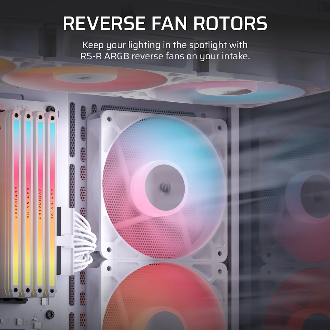 Corsair RS120-R Reverse Triple Pack White (CO-9050197-WW) Fans - 3x120mm 2100RPM Static Pressure RGB Fan, Daisy Chain 4 Pin PWM, +5V ARGB Connections 7 Corsair RS120-R Reverse Triple Pack White (CO-9050197-WW) Fans - 3x120mm 2100RPM Static Pressure RGB Fan, Daisy Chain 4 Pin PWM, +5V ARGB Connections - Ảnh 7
