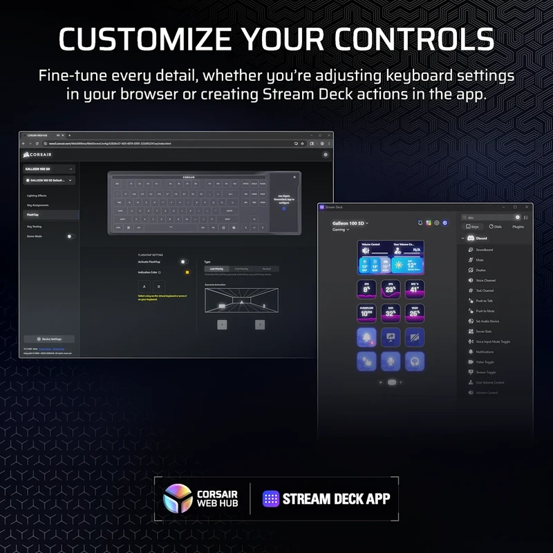 CORSAIR Galleon 100 SD (Tích Hợp Stream Deck) Gaming Keyboard - Full size RGB, Pre-lubed MLX Pulse Linear switches, USB 2.0 Type-A 4 CORSAIR Galleon 100 SD (Tích Hợp Stream Deck) Gaming Keyboard - Full size RGB, Pre-lubed MLX Pulse Linear switches, USB 2.0 Type-A - Ảnh 4