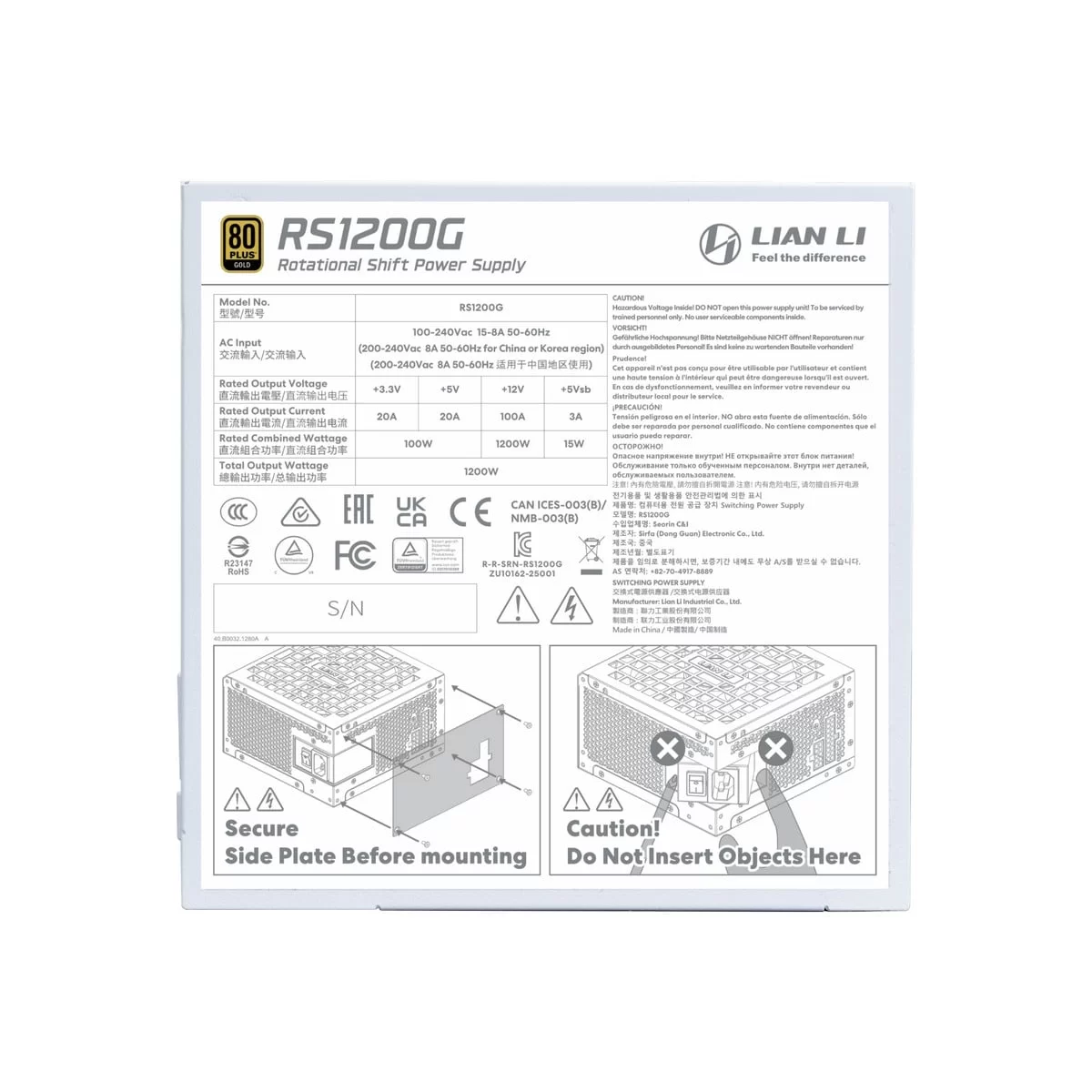 Lian Li RS RS1200G 1200W White Rotational Shift Fully Modular ATX PSU - 1200W ATX12V v3.1 PCIe 5.1, 80 Plus Gold, Full Modular 5 Lian Li RS RS1200G 1200W White Rotational Shift Fully Modular ATX PSU - 1200W ATX12V v3.1 PCIe 5.1, 80 Plus Gold, Full Modular - Ảnh 5