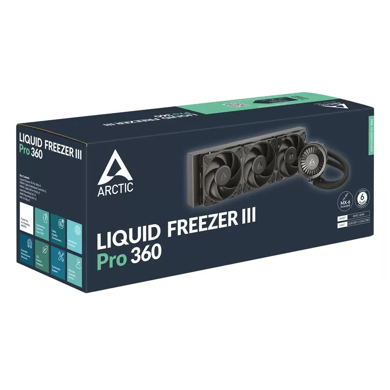 ARCTIC Liquid Freezer III Pro 360 Black AIO Liquid CPU Cooler - 360mm Radiator, PWM-Controlled Pump, Fan Speed: 200-1800 RPM, AM5 - LGA1851 Compatible 7 ARCTIC Liquid Freezer III Pro 360 Black AIO Liquid CPU Cooler - 360mm Radiator, PWM-Controlled Pump, Fan Speed: 200-1800 RPM, AM5 - LGA1851 Compatible - Ảnh 7