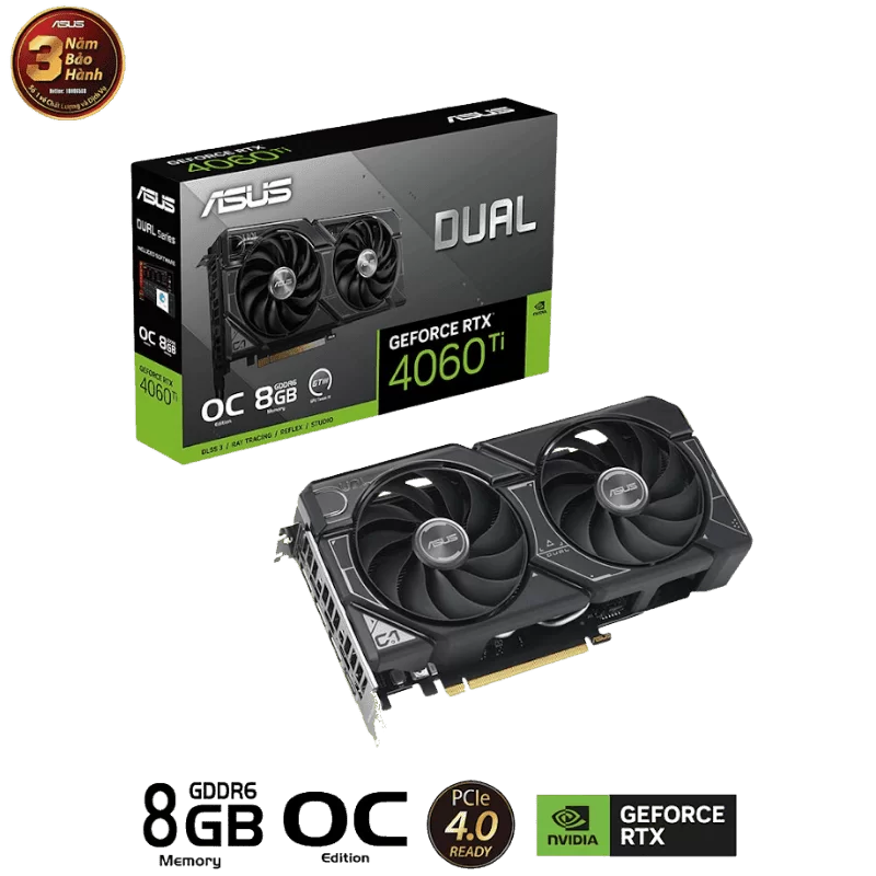 ASUS Dual GeForce RTX 4060Ti OC Edition 8GB GDDR6 (DUAL-RTX4060Ti-O8G) Graphics Card 1 ASUS Dual GeForce RTX 4060Ti OC Edition 8GB GDDR6 (DUAL-RTX4060Ti-O8G) Graphics Card