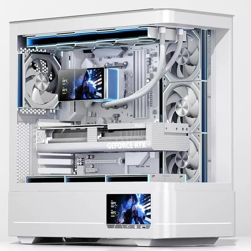 Jungle Leopard Pro Flow 360 ARGB White AIO Liquid CPU Cooler - 5.5 inch HD (960×480p) RGB Display, 3x120mm ARGB Fans 1 Jungle Leopard Pro Flow 360 ARGB White AIO Liquid CPU Cooler - 5.5 inch HD (960×480p) RGB Display, 3x120mm ARGB Fans