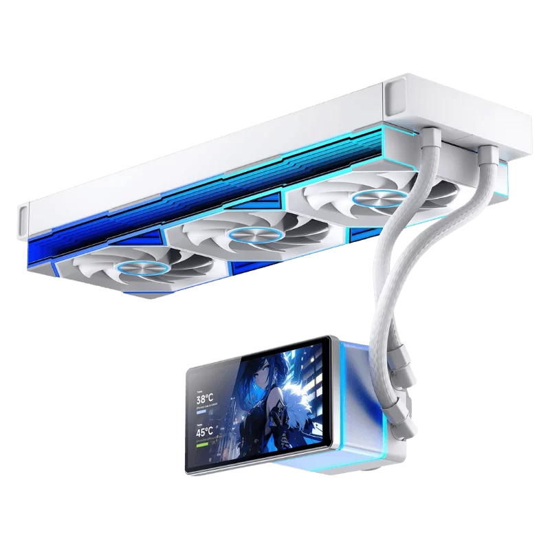 Jungle Leopard Pro Flow 360 ARGB White AIO Liquid CPU Cooler - 5.5 inch HD (960×480p) RGB Display, 3x120mm ARGB Fans 4 Jungle Leopard Pro Flow 360 ARGB White AIO Liquid CPU Cooler - 5.5 inch HD (960×480p) RGB Display, 3x120mm ARGB Fans - Ảnh 4
