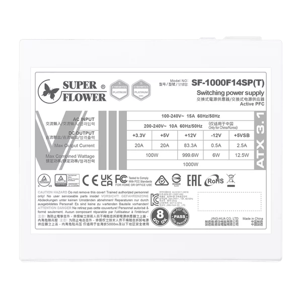 SuperFlower Leadex VIII Platinum Pro 1000W ATX 3.1 Cybenetics Platinum SF-1000F14SP(T) PSU 12 SuperFlower Leadex VIII Platinum Pro 1000W ATX 3.1 Cybenetics Platinum SF-1000F14SP(T) PSU - Ảnh 12