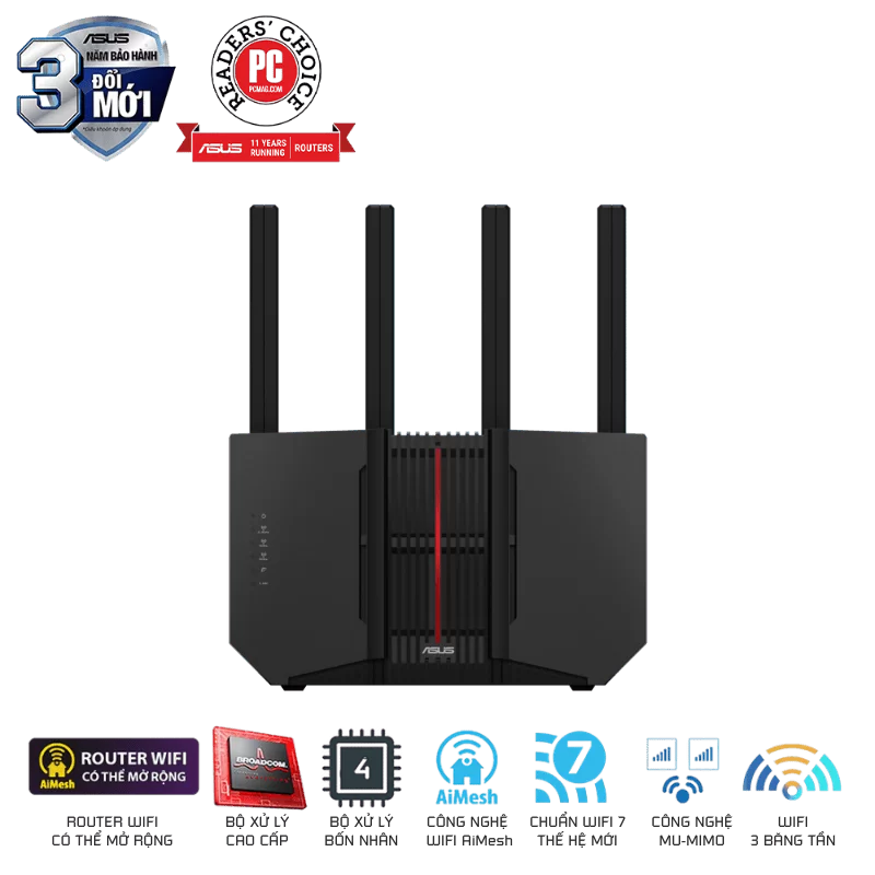ASUS RT-BE92U AiMesh Extendable Router - BE9700 Tri-band AiMesh, 4x External antenna
