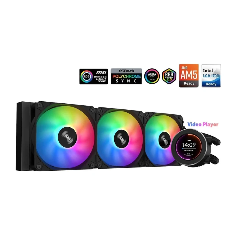 SAMA SM360 LD Black AIO Liquid CPU Cooler – 360mm Radiator, Screen LCD Display, 3 ARGB PWM Silent Fans 1 SAMA SM360 LD Black AIO Liquid CPU Cooler – 360mm Radiator, Screen LCD Display, 3 ARGB PWM Silent Fans