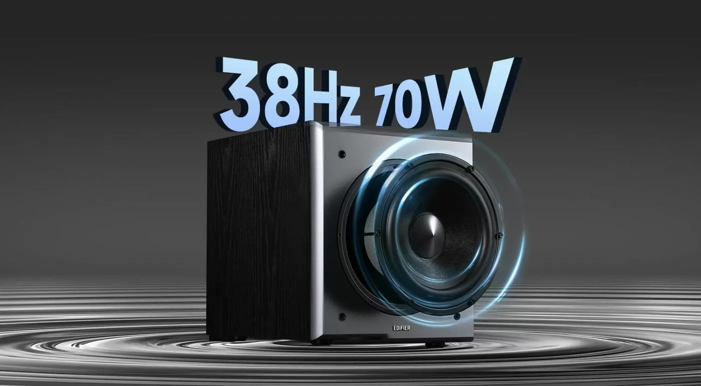 Edifier T5 Powered Subwoofer - 70W RMS, 8 inch driver, 38Hz Low Frequency, RCA In/Out, Active Sub 15 Bass 8 inch Edifier T5