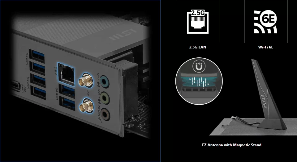 Cận cảnh các cổng kết nối mạng trên MSI Z890 PRO