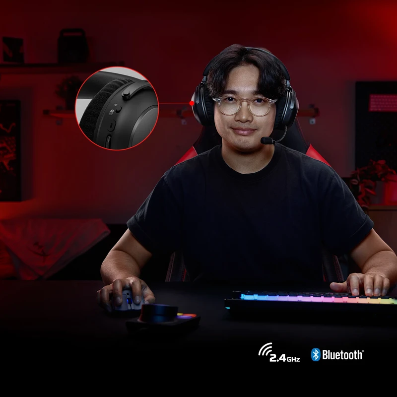 Hệ thống kết nối không dây kép 2.4GHz và Bluetooth Kết nối không dây kép HyperX Cloud Alpha 2 Wireless