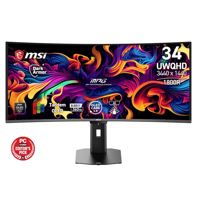 MSI MPG 341CQR QD-OLED Curved Gaming Monitor - 34" 21:9 UWQHD (3440 x 1440) 360Hz 0.03ms (GtG)