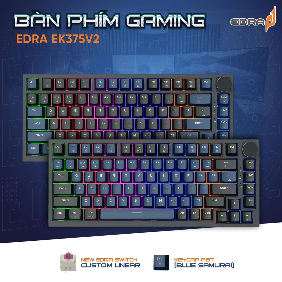 E-DRA EK375 V2 Beta Blue Black Mechanical Gaming Keyboard 2 E-DRA EK375 V2 Beta Blue Black Mechanical Gaming Keyboard - Ảnh 2