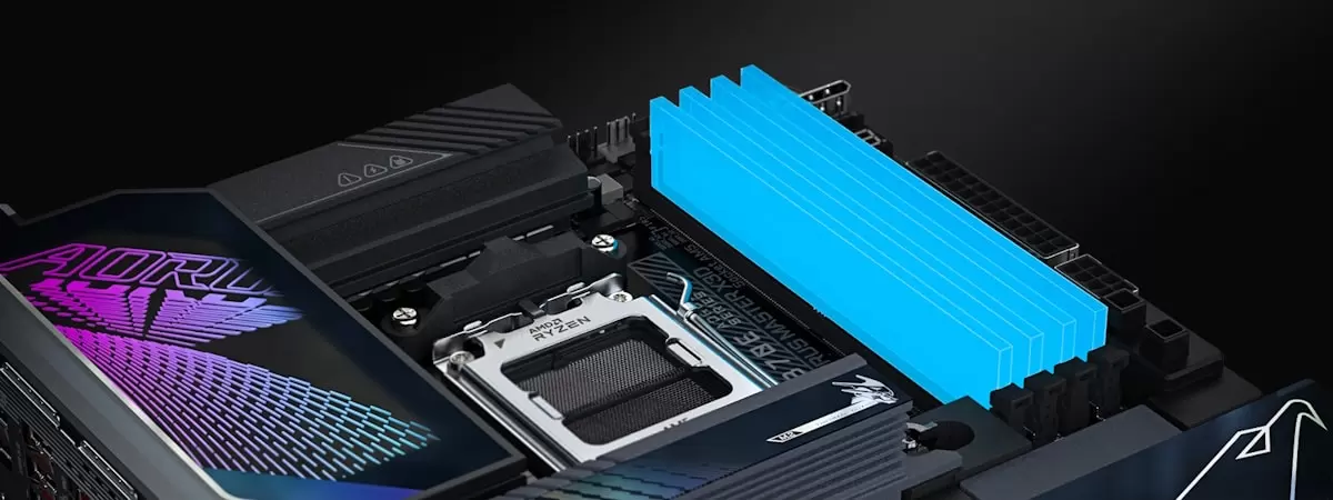 Hệ thống bộ nhớ RAM DDR5 trên mainboard AORUS