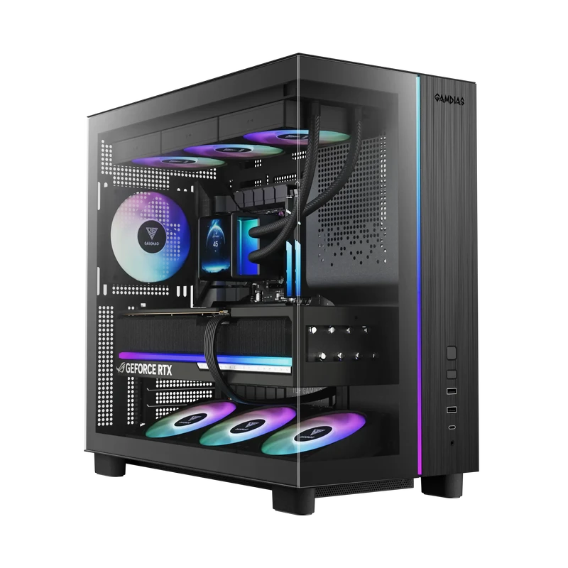 GAMDIAS ATLAS M4 Mid Tower Panorama Case - 4x 120mm ARGB Fans 1 GAMDIAS ATLAS M4 Mid Tower Panorama Case - 4x 120mm ARGB Fans
