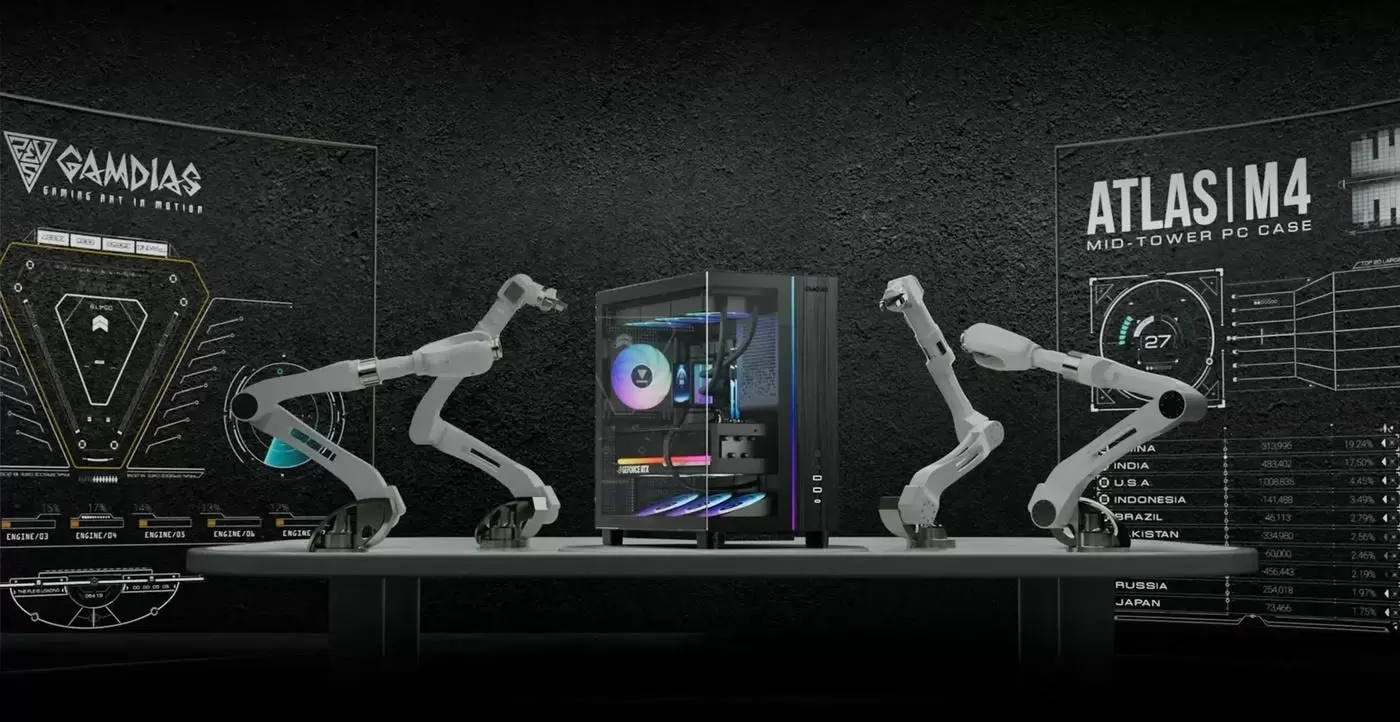 GAMDIAS ATLAS M4 Panorama Gaming Case Vỏ máy tính GAMDIAS ATLAS M4 chính hãng