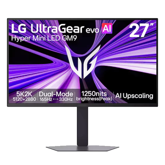 LG UltraGear 27GM950B-B Gaming Monitor - 27 inch 5K (5120×2880), Mini LED, 165Hz/330Hz Dual Mode, 1ms GtG, HDR1000, G-SYNC Compatible, FreeSync Premium, DP 2.1
