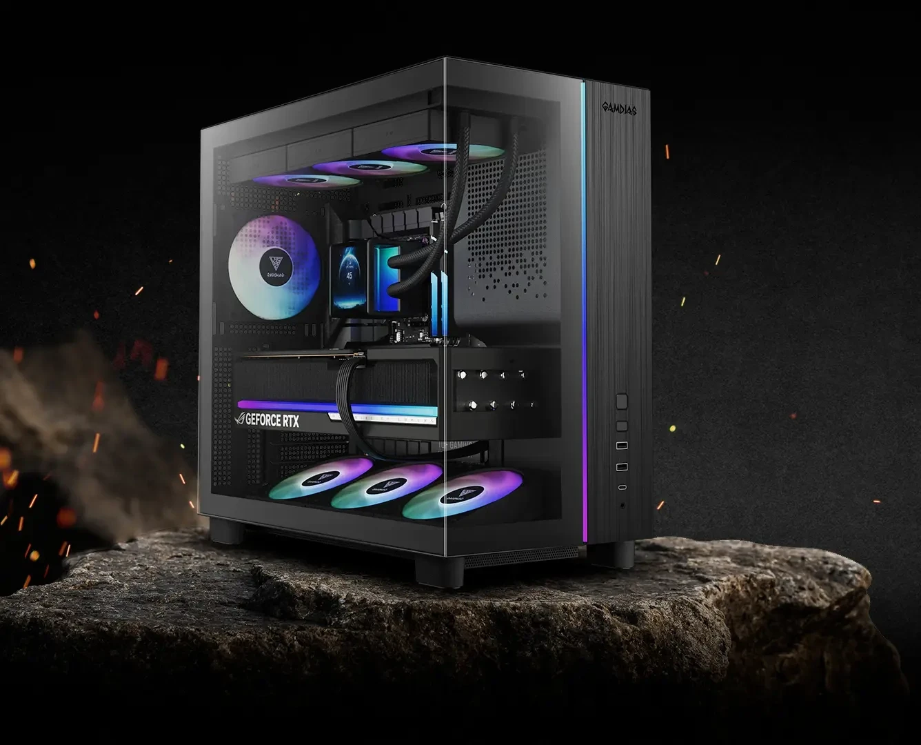 Thiết kế kính cường lực panorama ấn tượng case kính cường lực gaming GAMDIAS ATLAS M4