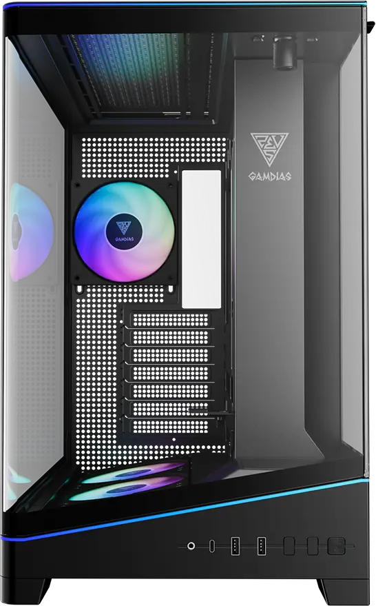 GAMDIAS gaming case tích hợp cổng Type-C mặt trước
