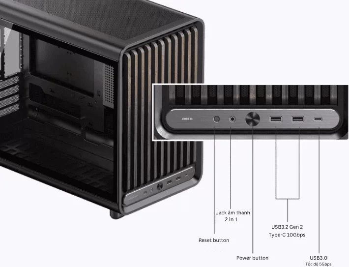 Jonsbo D33 Wood Edition M-ATX Case 46 Kết nối trên vỏ case Jonsbo D33