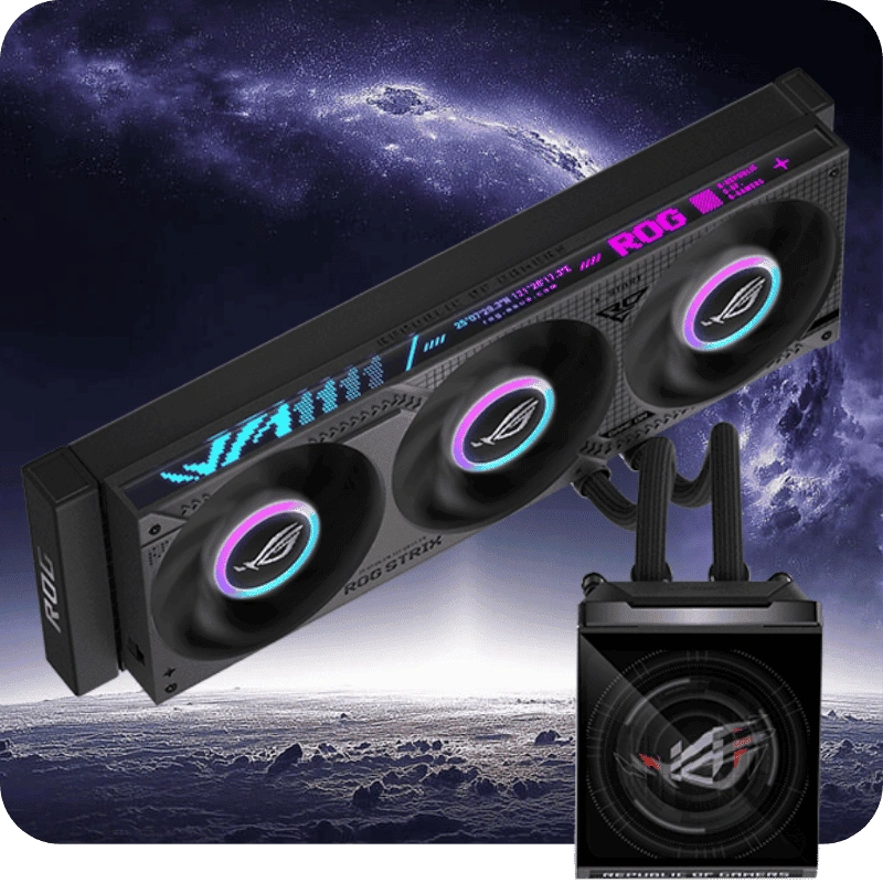 ASUS ROG Strix SLC IV 360 ARGB LCD AIO Liquid CPU Cooler - 360mm, LCD 5.08" 38 Tản nhiệt ROG SLC IV 360 góc nhìn tổng thể