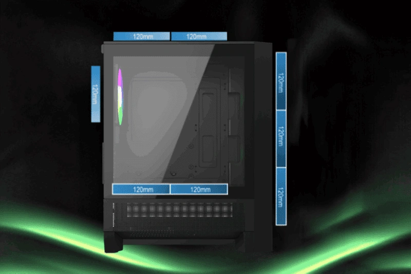 LinkTech Bahamut M 4F Black Mid Tower Case - M-ATX, 4x 120mm RGB Fans 18 Khả năng hỗ trợ tối đa 8 quạt làm mát trên LinkTech Bahamut M 4F Black