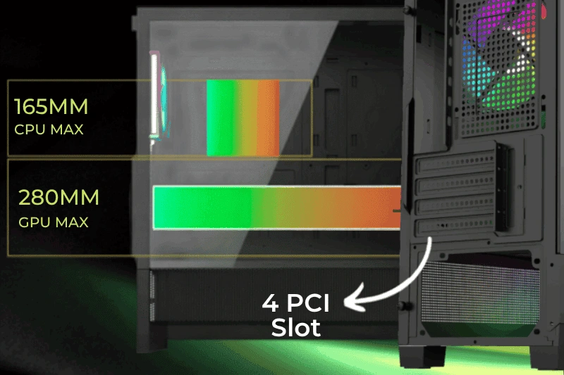 LinkTech Bahamut M 4F Black Mid Tower Case - M-ATX, 4x 120mm RGB Fans 19 Khả năng hỗ trợ Radiator 240mm và VGA 280mm trên LinkTech Bahamut M 4F
