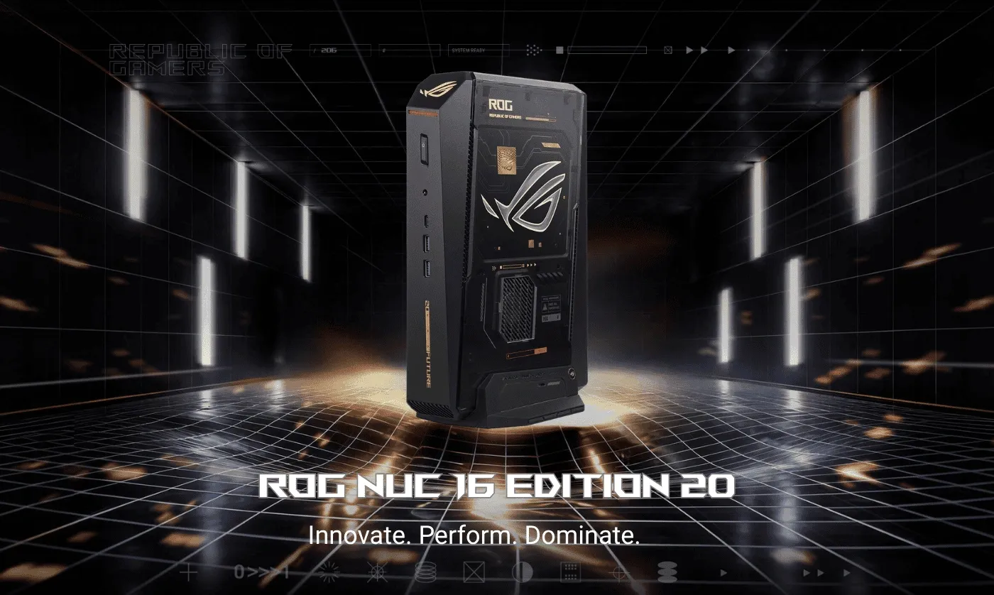 ASUS ROG NUC 16 Edition 20 (RNUC16JNK9X8ADA2) mini PC - Core Ultra 9 290HX, RTX 5090 24GB, 64GB DDR5, 2TB PCIe 5.0, Wi-Fi 7 18 ROG NUC 16 Edition 20 Banner