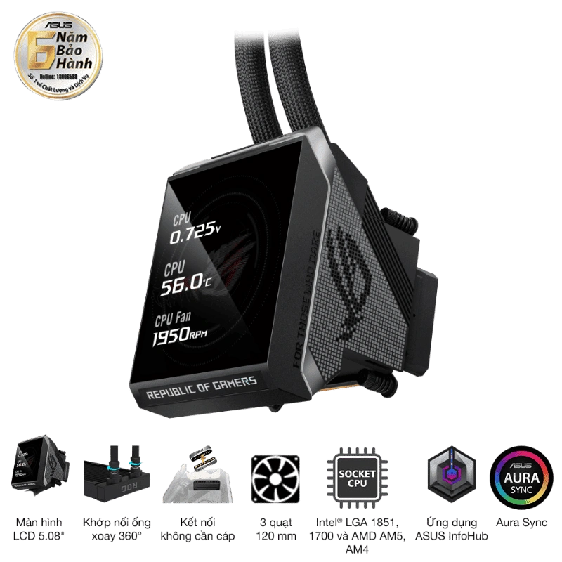 ASUS ROG Strix SLC IV 360 ARGB LCD AIO Liquid CPU Cooler - 360mm, LCD 5.08" 12 ASUS ROG Strix SLC IV 360 ARGB LCD AIO Liquid CPU Cooler - 360mm, LCD 5.08" - Ảnh 12