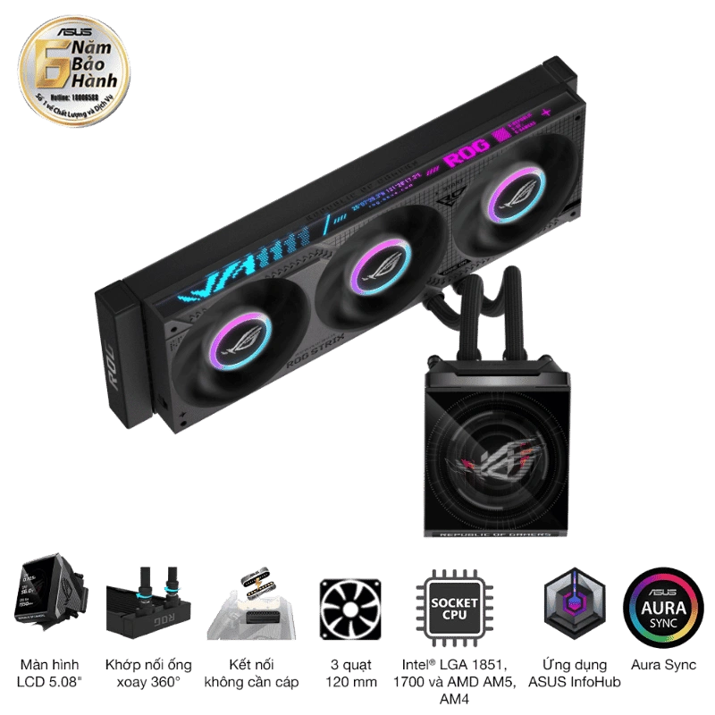 ASUS ROG Strix SLC IV 360 ARGB LCD AIO Liquid CPU Cooler - 360mm, LCD 5.08" 19 ASUS ROG Strix SLC IV 360 ARGB LCD AIO Liquid CPU Cooler - 360mm, LCD 5.08" - Ảnh 19