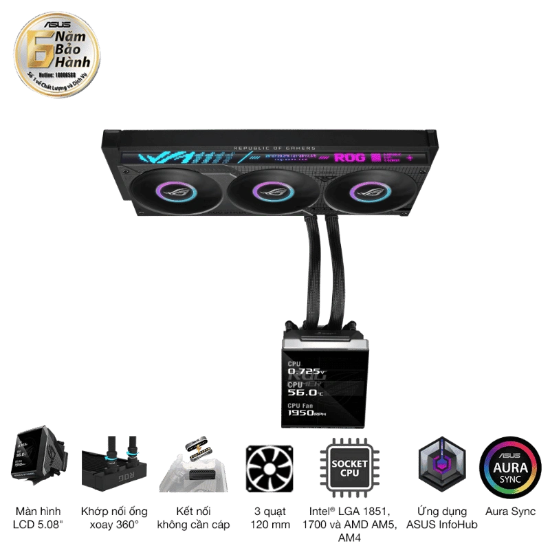 ASUS ROG Strix SLC IV 360 ARGB LCD AIO Liquid CPU Cooler - 360mm, LCD 5.08" 3 ASUS ROG Strix SLC IV 360 ARGB LCD AIO Liquid CPU Cooler - 360mm, LCD 5.08" - Ảnh 3