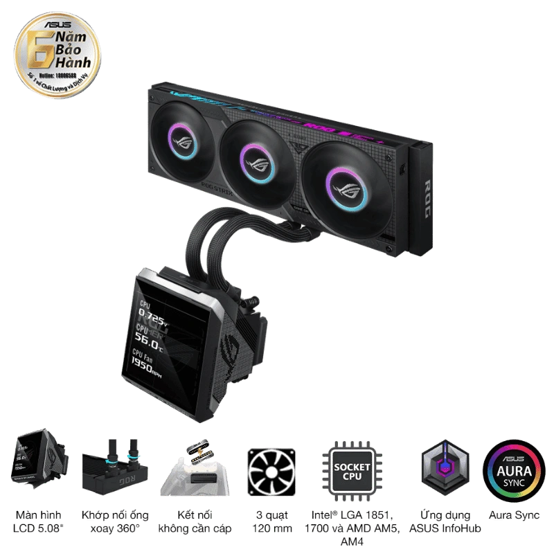 ASUS ROG Strix SLC IV 360 ARGB LCD AIO Liquid CPU Cooler - 360mm, LCD 5.08" 4 ASUS ROG Strix SLC IV 360 ARGB LCD AIO Liquid CPU Cooler - 360mm, LCD 5.08" - Ảnh 4