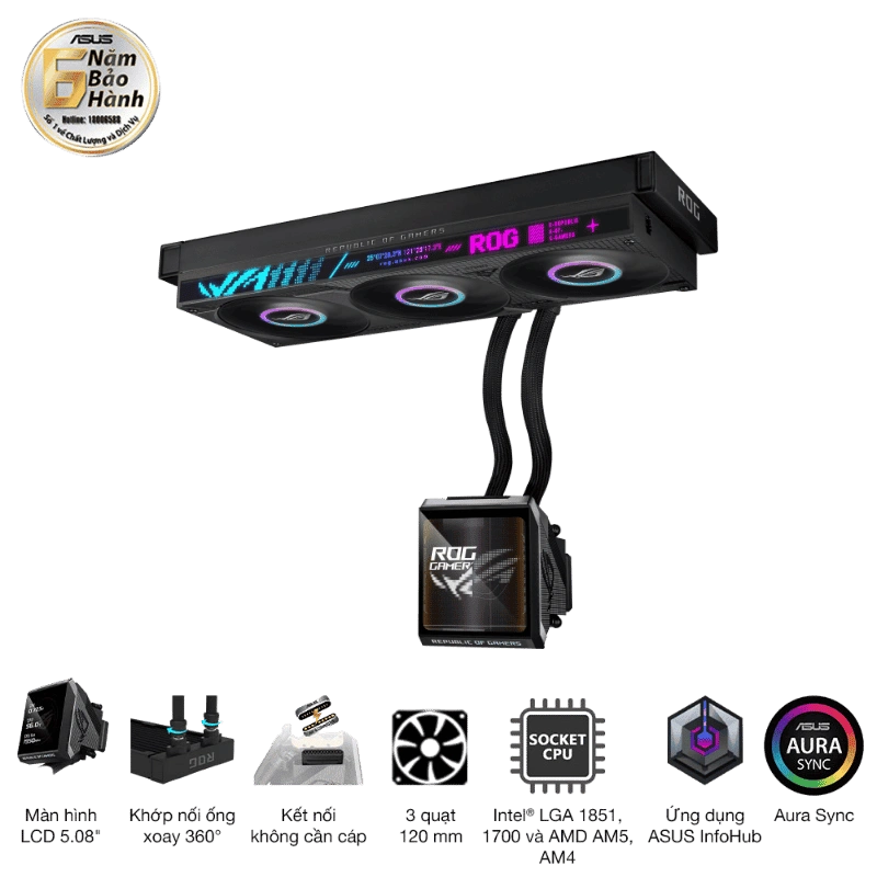 ASUS ROG Strix SLC IV 360 ARGB LCD AIO Liquid CPU Cooler - 360mm, LCD 5.08" 5 ASUS ROG Strix SLC IV 360 ARGB LCD AIO Liquid CPU Cooler - 360mm, LCD 5.08" - Ảnh 5