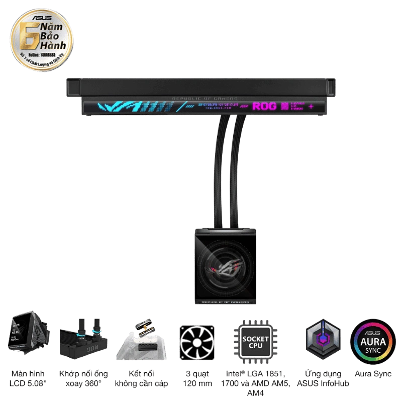 ASUS ROG Strix SLC IV 360 ARGB LCD AIO Liquid CPU Cooler - 360mm, LCD 5.08" 6 ASUS ROG Strix SLC IV 360 ARGB LCD AIO Liquid CPU Cooler - 360mm, LCD 5.08" - Ảnh 6