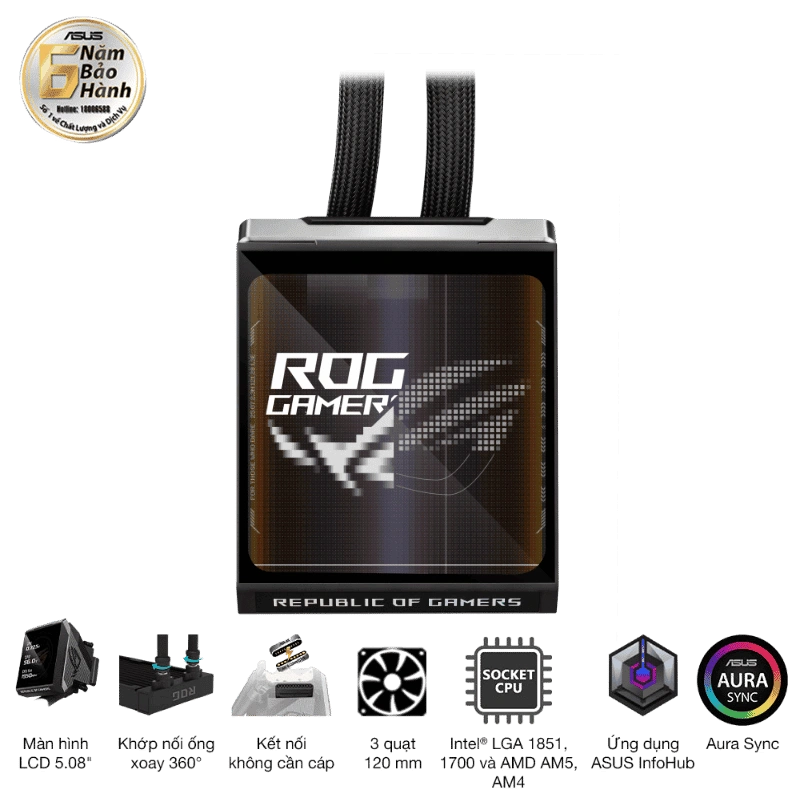 ASUS ROG Strix SLC IV 360 ARGB LCD AIO Liquid CPU Cooler - 360mm, LCD 5.08" 7 ASUS ROG Strix SLC IV 360 ARGB LCD AIO Liquid CPU Cooler - 360mm, LCD 5.08" - Ảnh 7