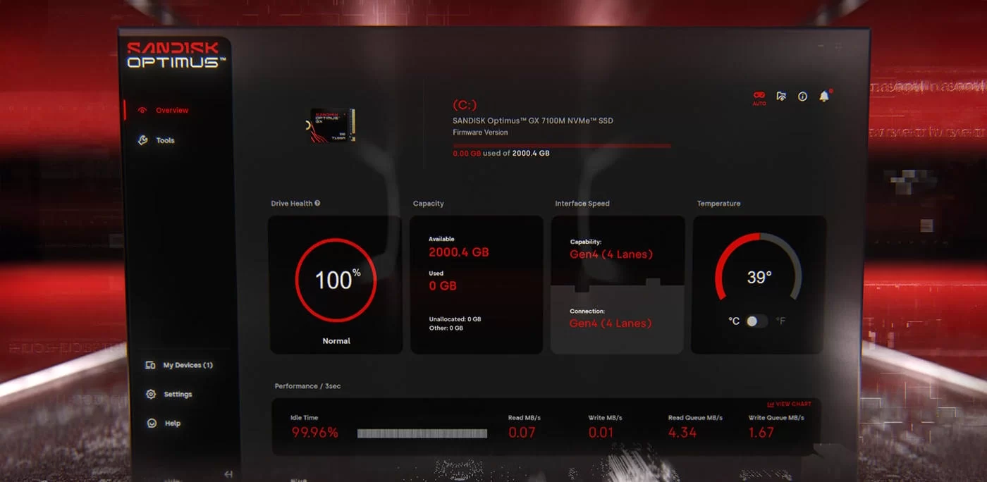 SANDISK Optimus GX 7100M NVMe SSD 2TB Game Mode phần mềm SANDISK