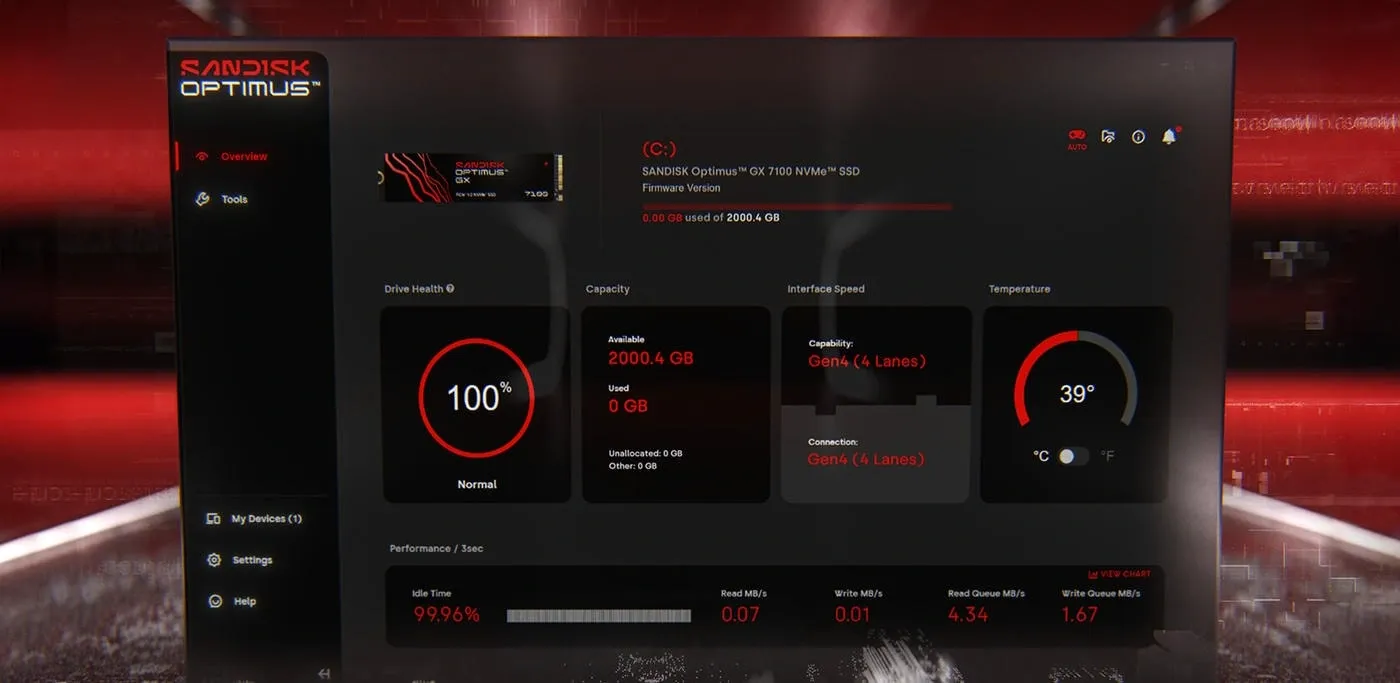 SANDISK Dashboard Game Mode Acronis Optimus GX 7100 4TB